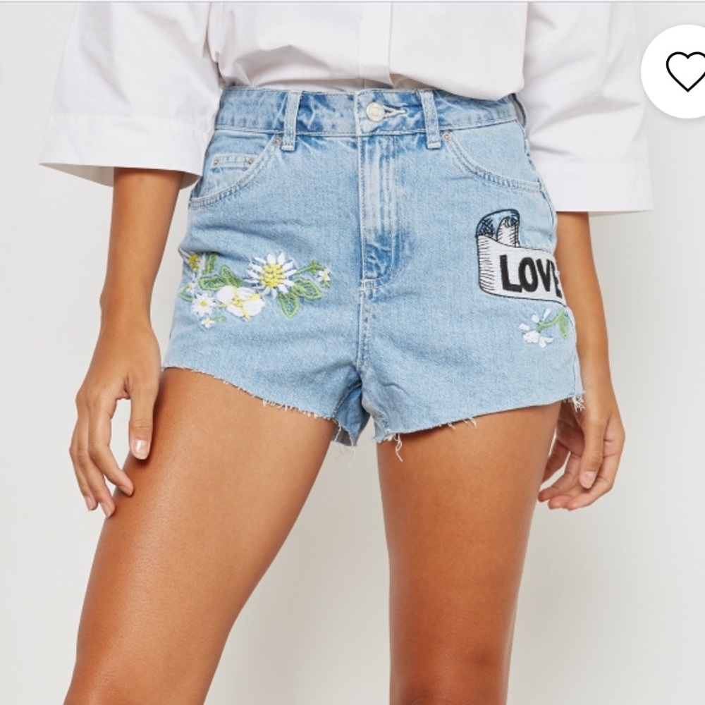 Topshop Moto Mom Embroidered Jean Shorts